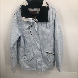 Billabong women’s blue/White stripes and polkadots ski jacket size medium w/hood